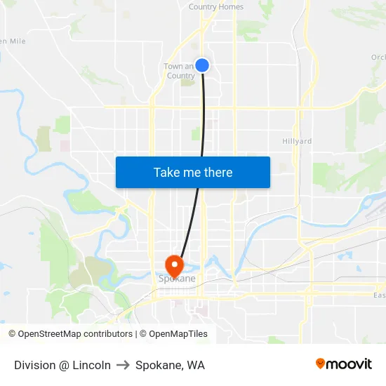 Division @ Lincoln to Spokane, WA map