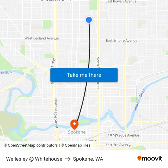 Wellesley @ Whitehouse to Spokane, WA map