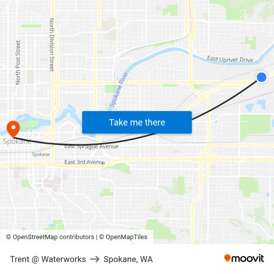 Trent @ Waterworks to Spokane, WA map
