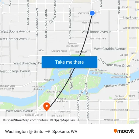 Washington @ Sinto to Spokane, WA map