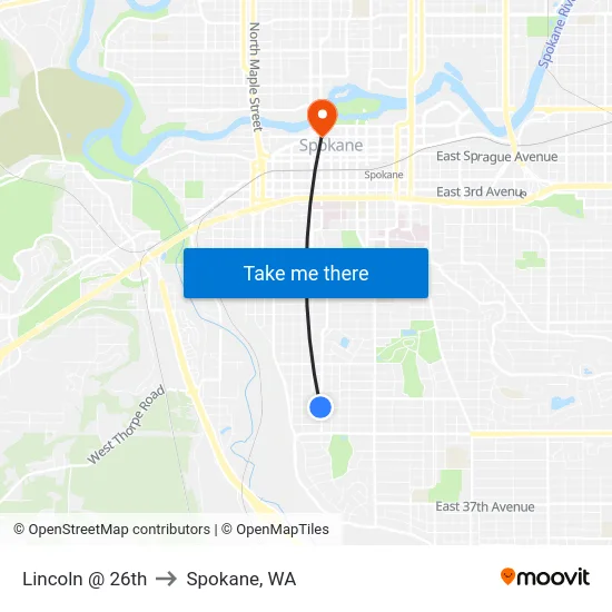 Lincoln @ 26th to Spokane, WA map