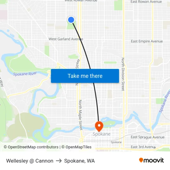 Wellesley @ Cannon to Spokane, WA map