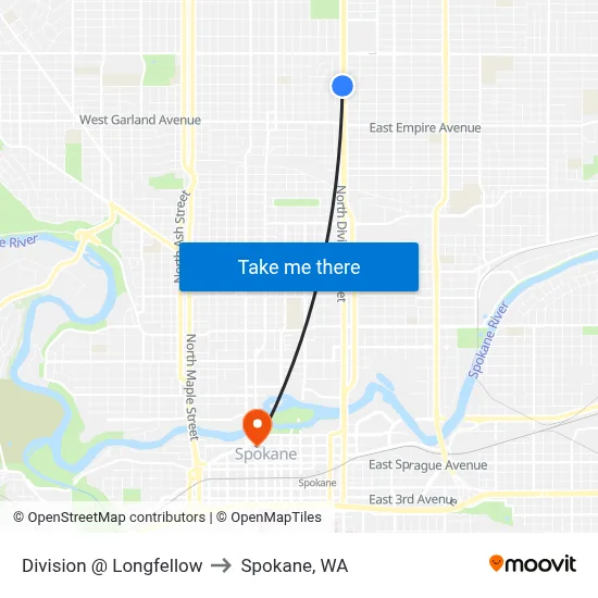 Division @ Longfellow to Spokane, WA map
