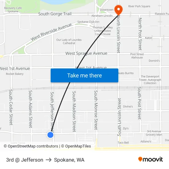 3rd @ Jefferson to Spokane, WA map