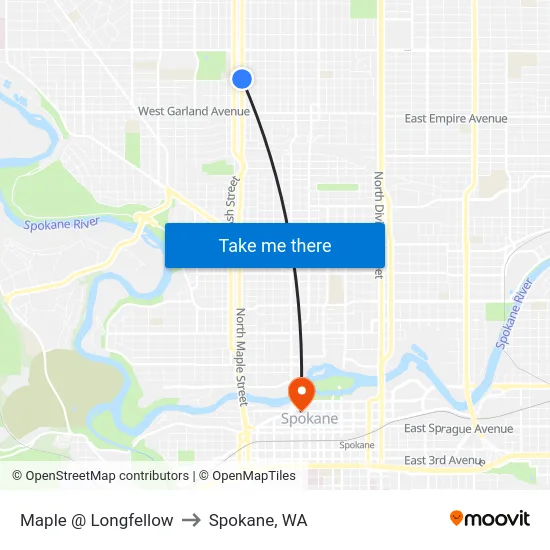 Maple @ Longfellow to Spokane, WA map