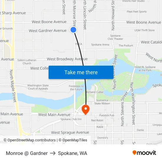 Monroe @ Gardner to Spokane, WA map