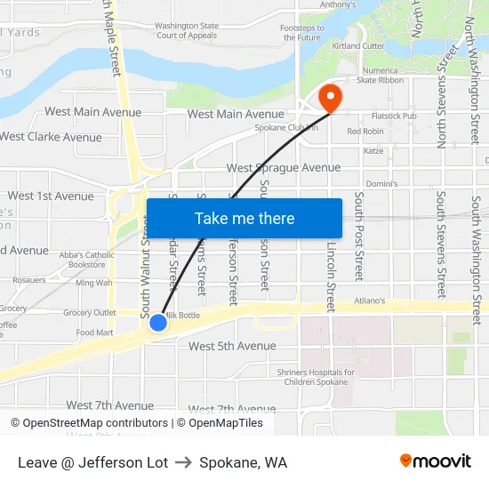 Leave @ Jefferson Lot to Spokane, WA map