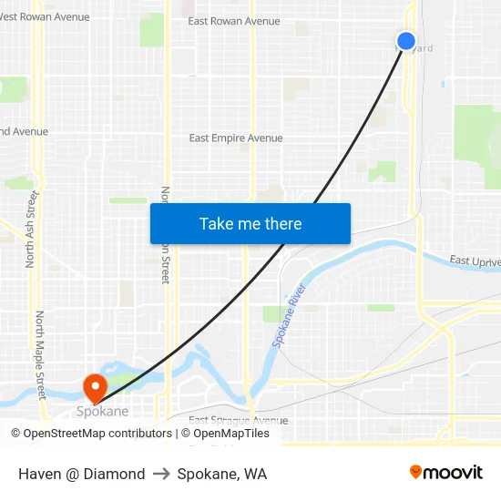 Haven @ Diamond to Spokane, WA map