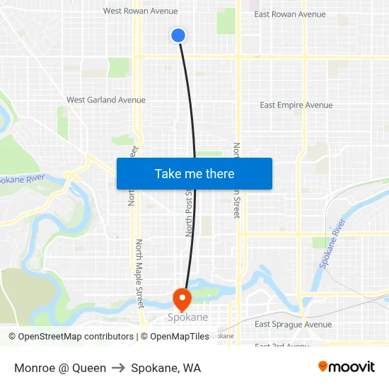 Monroe @ Queen to Spokane, WA map