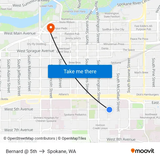 Bernard @ 5th to Spokane, WA map