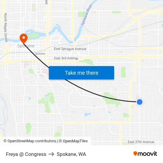 Freya @ Congress to Spokane, WA map