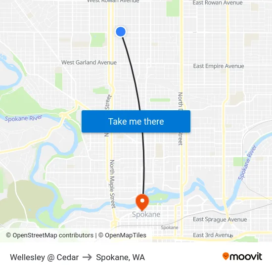 Wellesley @ Cedar to Spokane, WA map