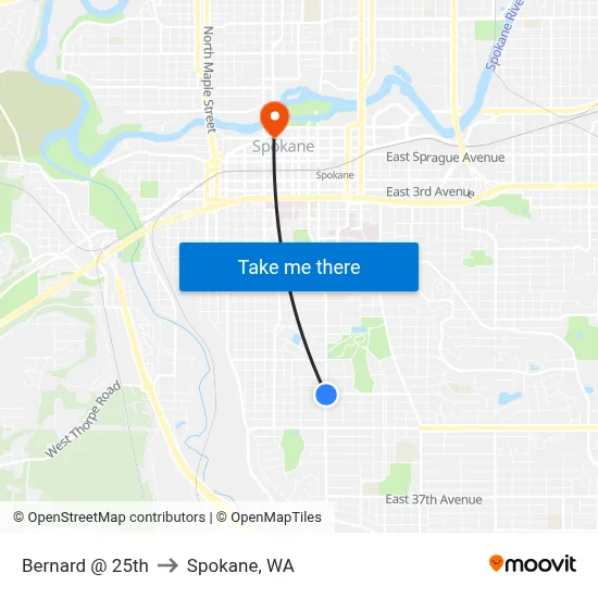 Bernard @ 25th to Spokane, WA map
