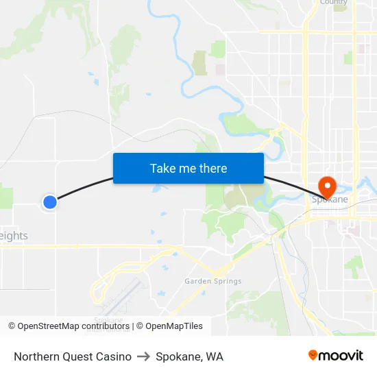 Northern Quest Casino to Spokane, WA map