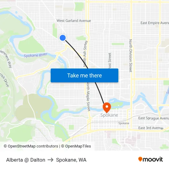 Alberta @ Dalton to Spokane, WA map