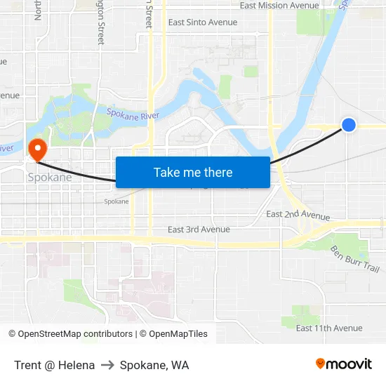 Trent @ Helena to Spokane, WA map