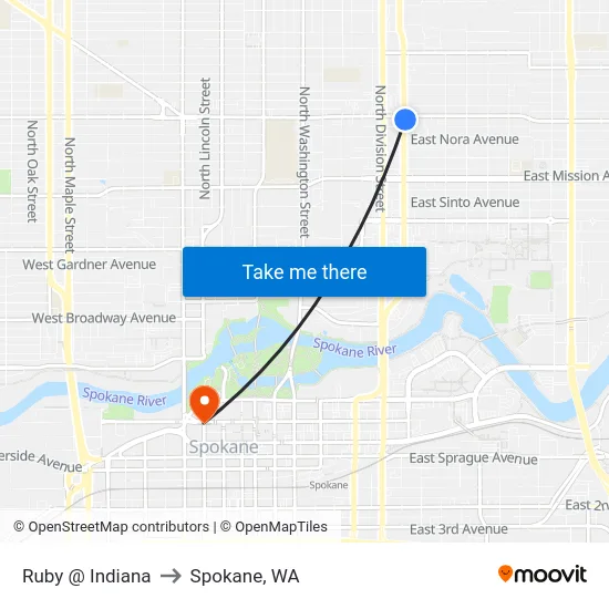 Ruby @ Indiana to Spokane, WA map