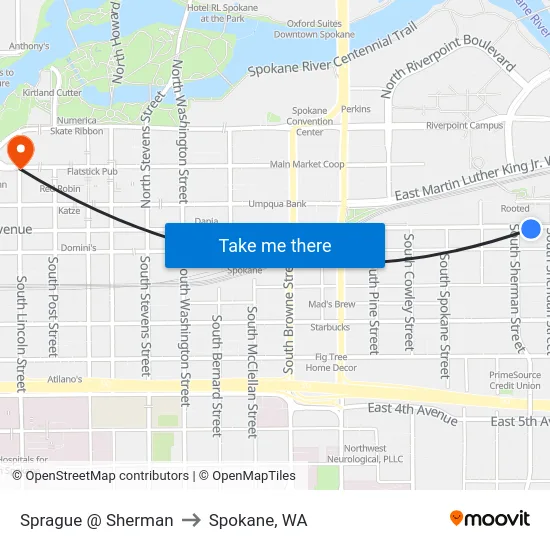 Sprague @ Sherman to Spokane, WA map