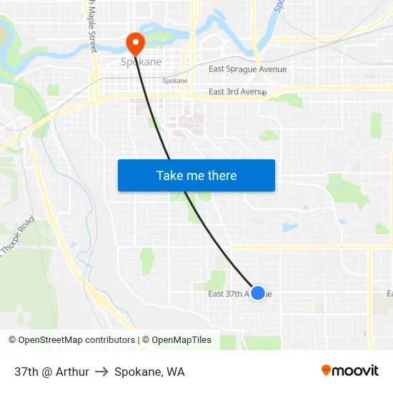 37th @ Arthur to Spokane, WA map