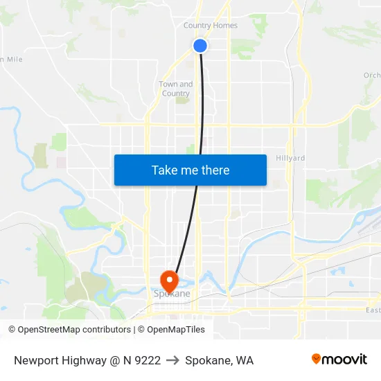 Newport Highway @ N 9222 to Spokane, WA map