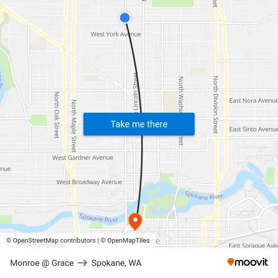 Monroe @ Grace to Spokane, WA map