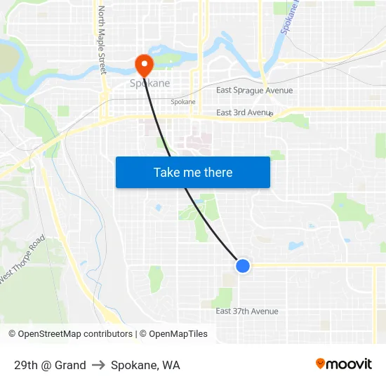 29th @ Grand to Spokane, WA map