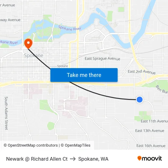 Newark @ Richard Allen Ct to Spokane, WA map