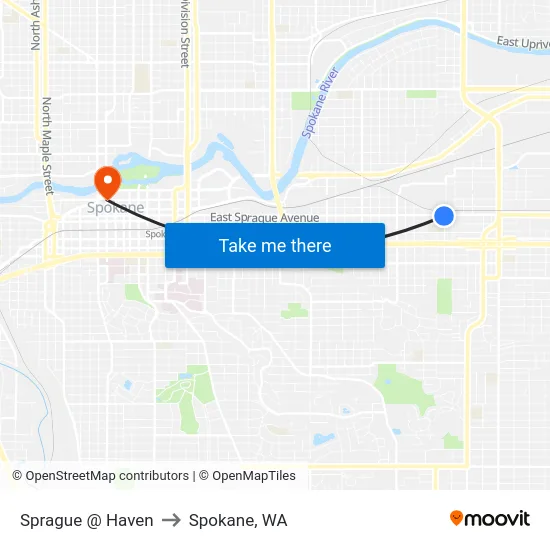Sprague @ Haven to Spokane, WA map