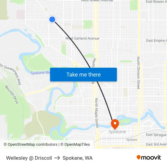 Wellesley @ Driscoll to Spokane, WA map
