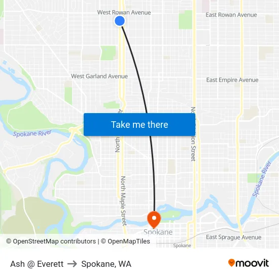 Ash @ Everett to Spokane, WA map