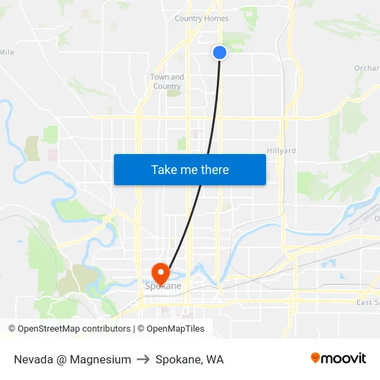 Nevada @ Magnesium to Spokane, WA map