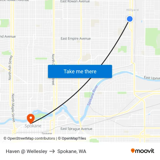 Haven @ Wellesley to Spokane, WA map