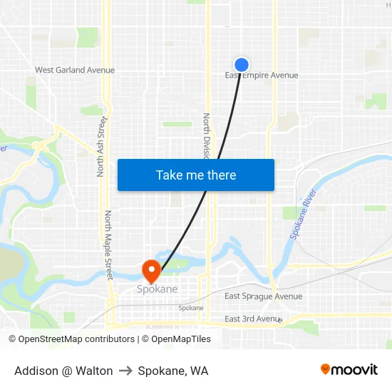 Addison @ Walton to Spokane, WA map