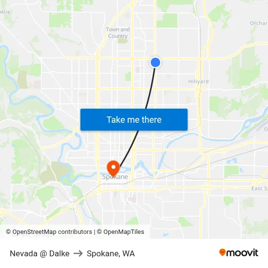Nevada @ Dalke to Spokane, WA map