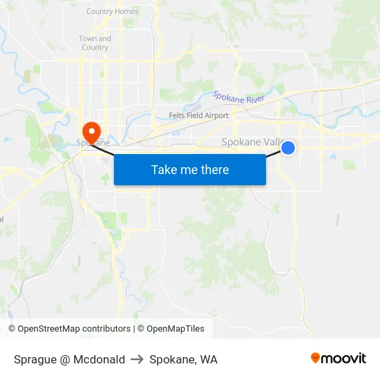 Sprague @ Mcdonald to Spokane, WA map