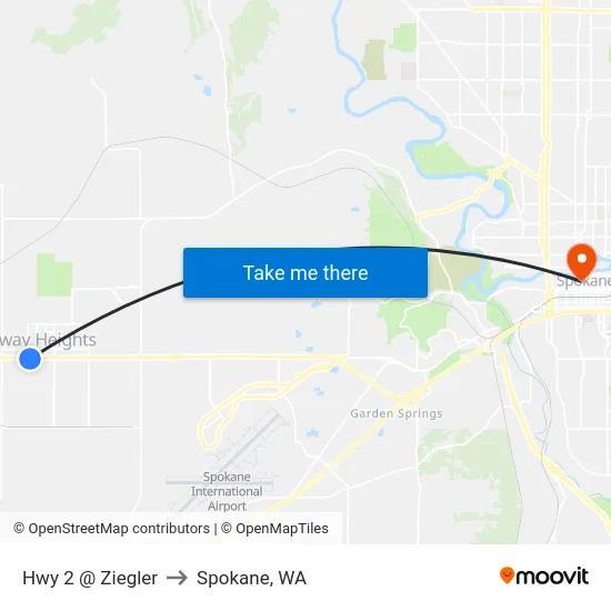 Hwy 2 @ Ziegler to Spokane, WA map