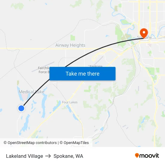 Lakeland Village to Spokane, WA map