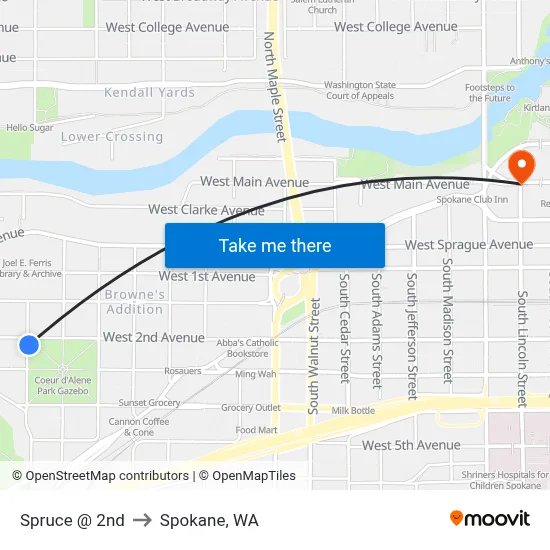 Spruce @ 2nd to Spokane, WA map