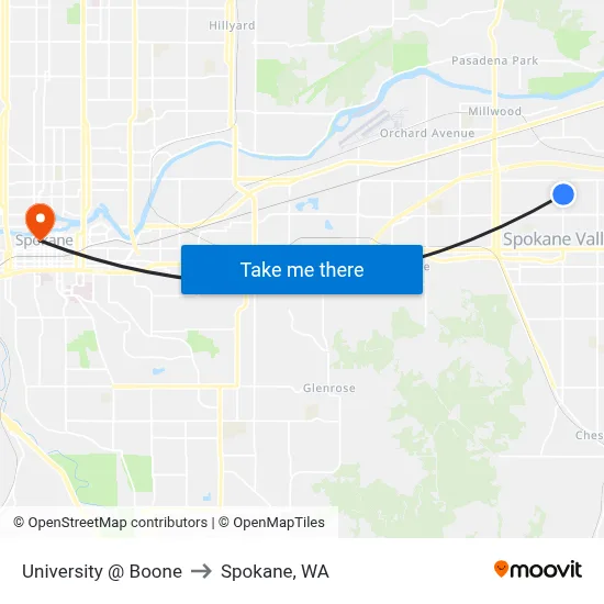 University @ Boone to Spokane, WA map