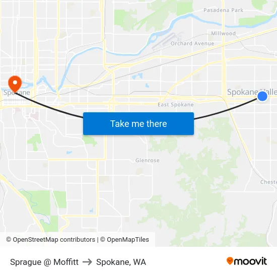 Sprague @ Moffitt to Spokane, WA map