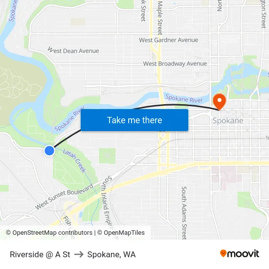 Riverside @ A St to Spokane, WA map