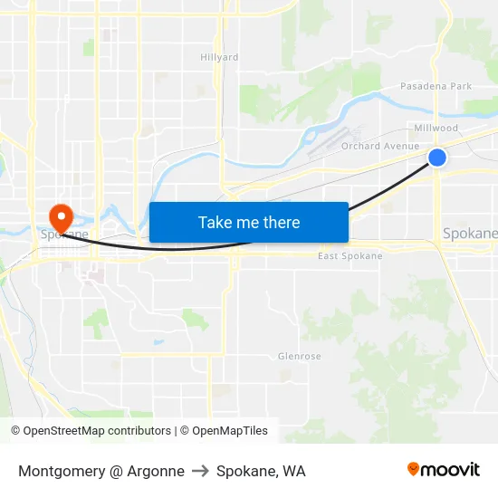 Montgomery @ Argonne to Spokane, WA map