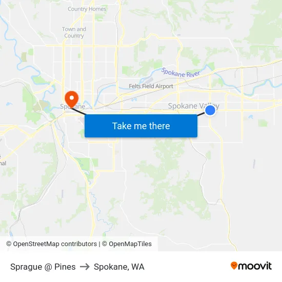 Sprague @ Pines to Spokane, WA map