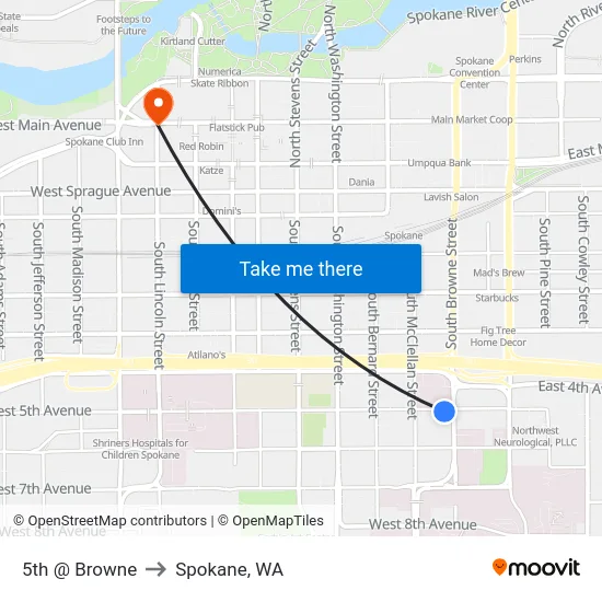 5th @ Browne to Spokane, WA map