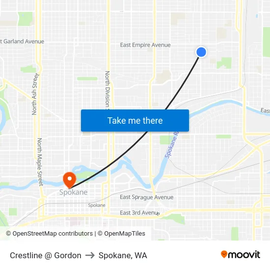 Crestline @ Gordon to Spokane, WA map