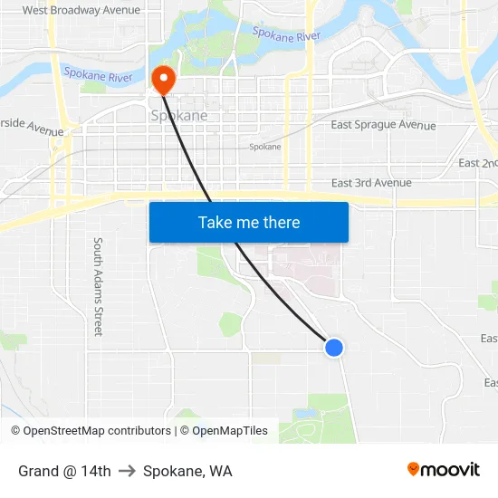 Grand @ 14th to Spokane, WA map
