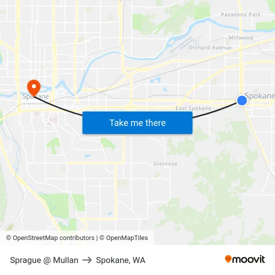 Sprague @ Mullan to Spokane, WA map