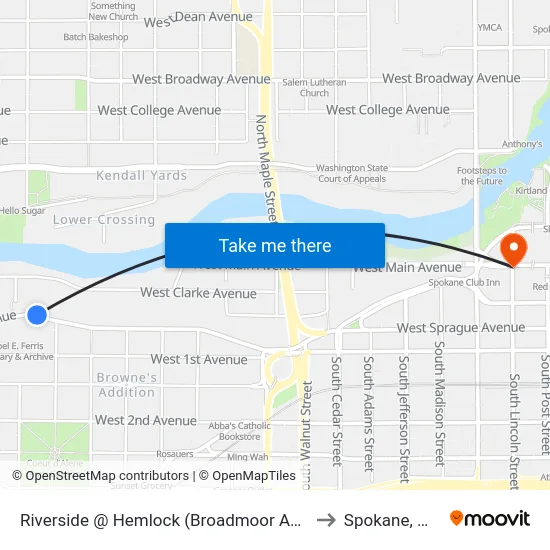 Riverside @ Hemlock (Broadmoor Apt) to Spokane, WA map