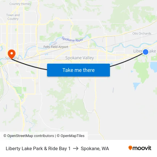 Liberty Lake Park & Ride Bay 1 to Spokane, WA map