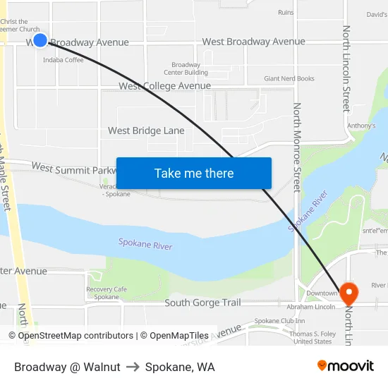 Broadway @ Walnut to Spokane, WA map
